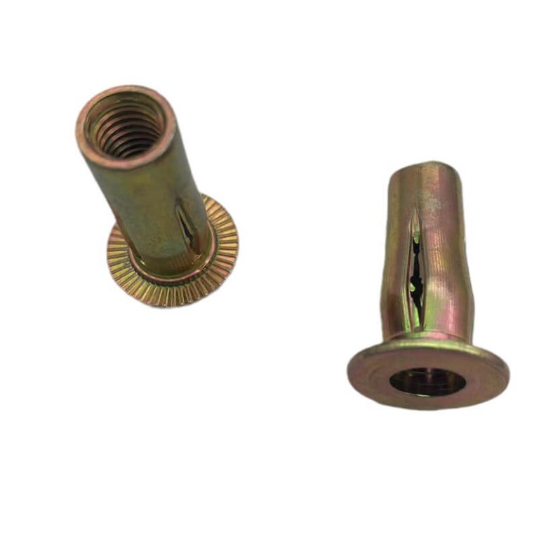 Zinc plating - yellow color flat head slotted body rivet nut