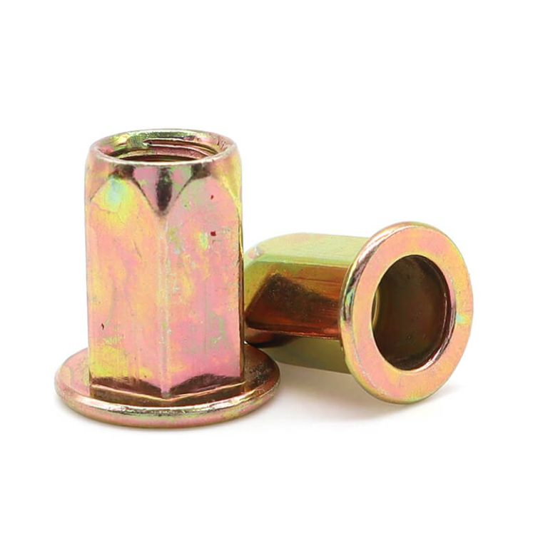 zinc plating-yellow color flat head full hex body rivet nut