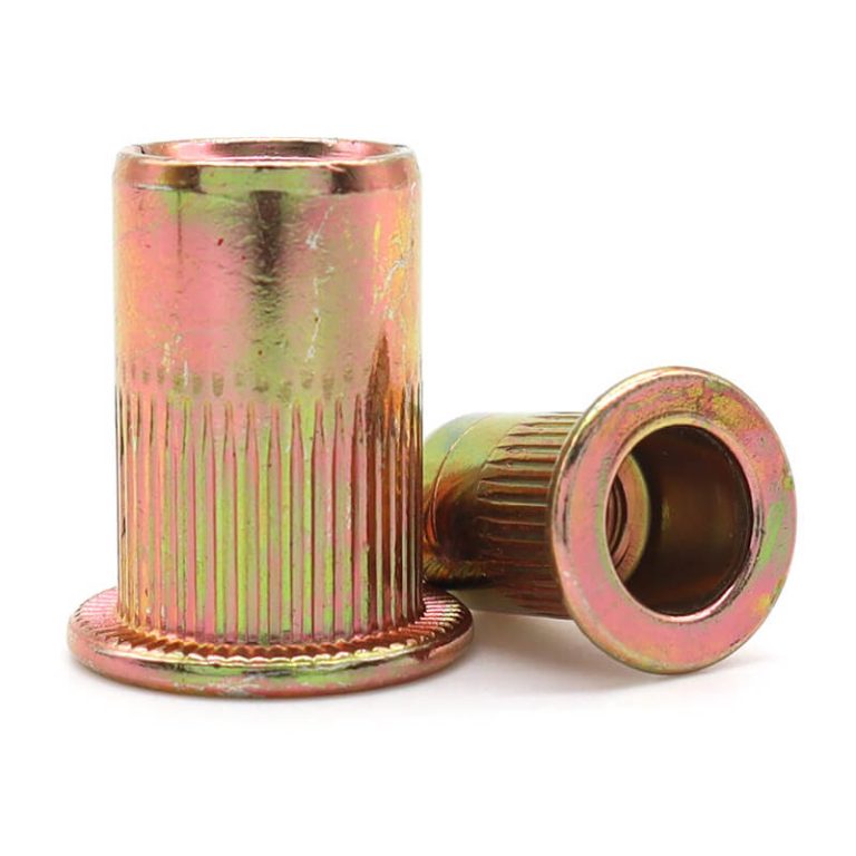 zinc plating-yellow color flat head knurled body rivet nut